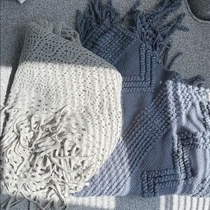 Cozy Knit ponchos in Cream and Blue
